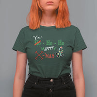 Funny Christmas Pirate T Shirt For Women Yo Ho Ho Marrrrry X-Mas Anchor Santa Hat - Wonder Print Shop