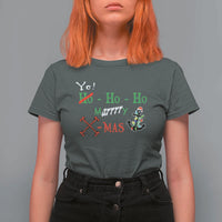 Funny Christmas Pirate T Shirt For Women Yo Ho Ho Marrrrry X-Mas Anchor Santa Hat - Wonder Print Shop