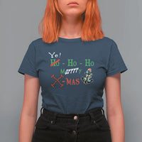 Funny Christmas Pirate T Shirt For Women Yo Ho Ho Marrrrry X-Mas Anchor Santa Hat - Wonder Print Shop
