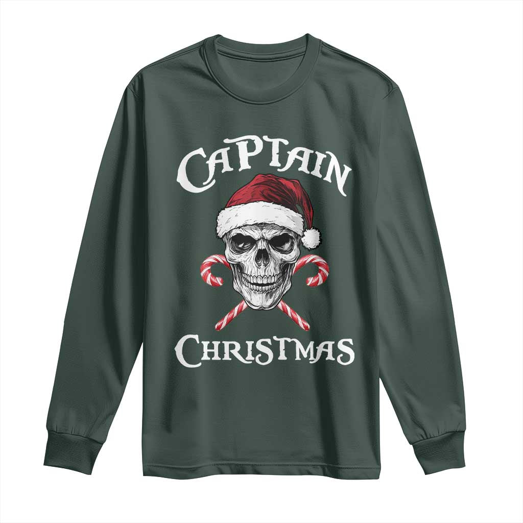 Funny Xmas Pirate Santa Long Sleeve Shirt Captain Christmas Skull Candy Canes