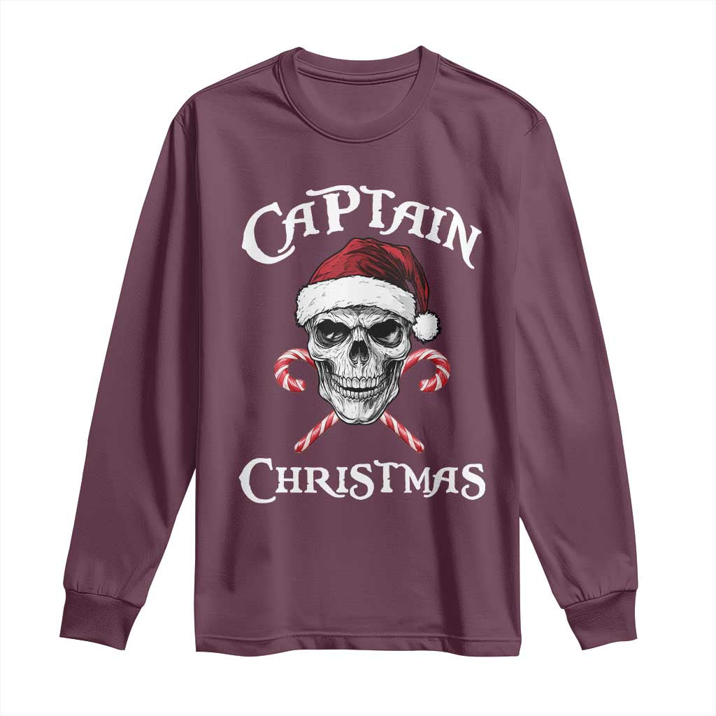 Funny Xmas Pirate Santa Long Sleeve Shirt Captain Christmas Skull Candy Canes
