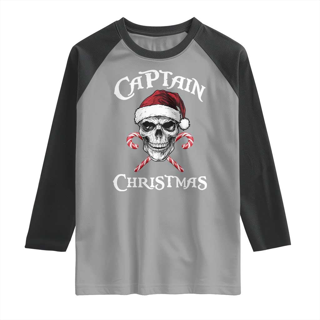 Funny Xmas Pirate Santa Raglan Shirt Captain Christmas Skull Candy Canes - Wonder Print Shop