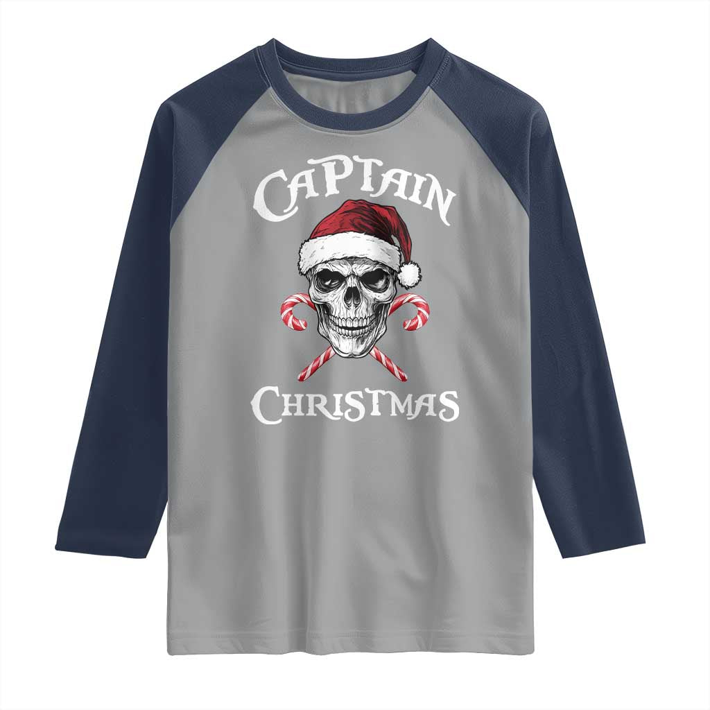 Funny Xmas Pirate Santa Raglan Shirt Captain Christmas Skull Candy Canes - Wonder Print Shop