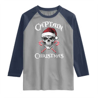 Funny Xmas Pirate Santa Raglan Shirt Captain Christmas Skull Candy Canes - Wonder Print Shop