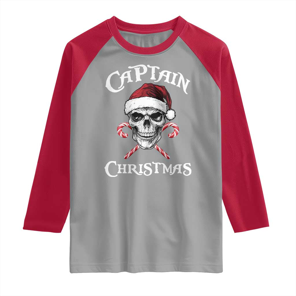 Funny Xmas Pirate Santa Raglan Shirt Captain Christmas Skull Candy Canes - Wonder Print Shop