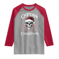 Funny Xmas Pirate Santa Raglan Shirt Captain Christmas Skull Candy Canes - Wonder Print Shop