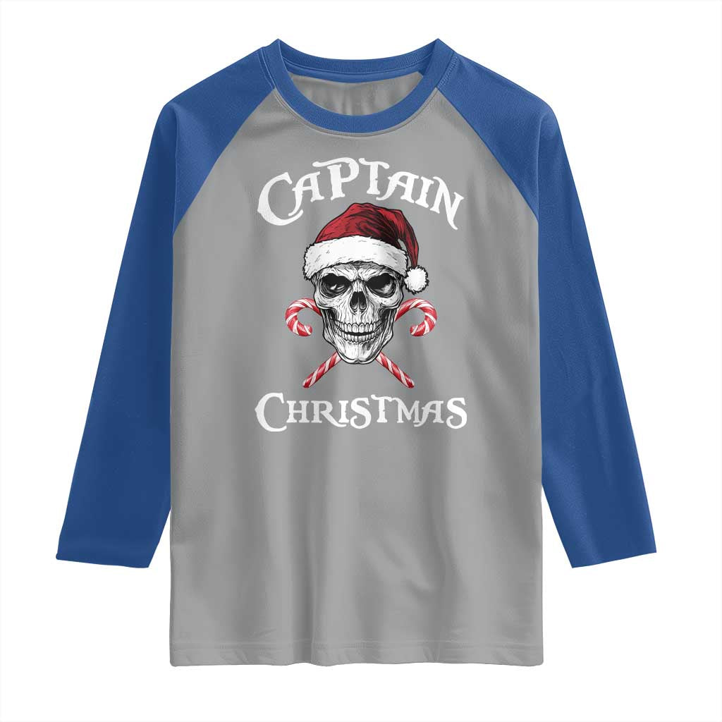 Funny Xmas Pirate Santa Raglan Shirt Captain Christmas Skull Candy Canes - Wonder Print Shop
