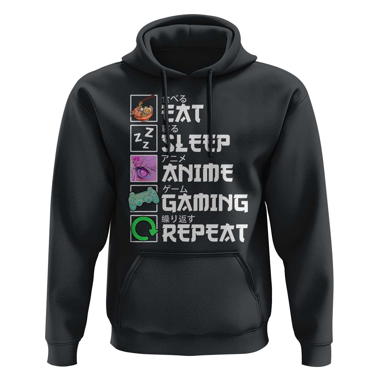 Eat Sleep Anime Gaming Repeat Hoodie Kawaii Otaku Anime Manga