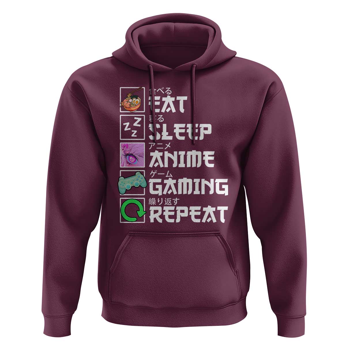 Eat Sleep Anime Gaming Repeat Hoodie Kawaii Otaku Anime Manga