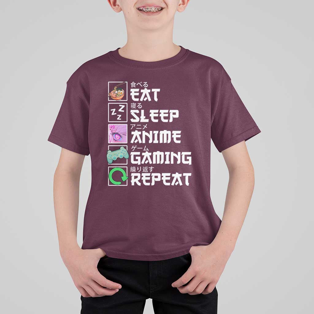Eat Sleep Anime Gaming Repeat T Shirt For Kid Kawaii Otaku Anime Manga