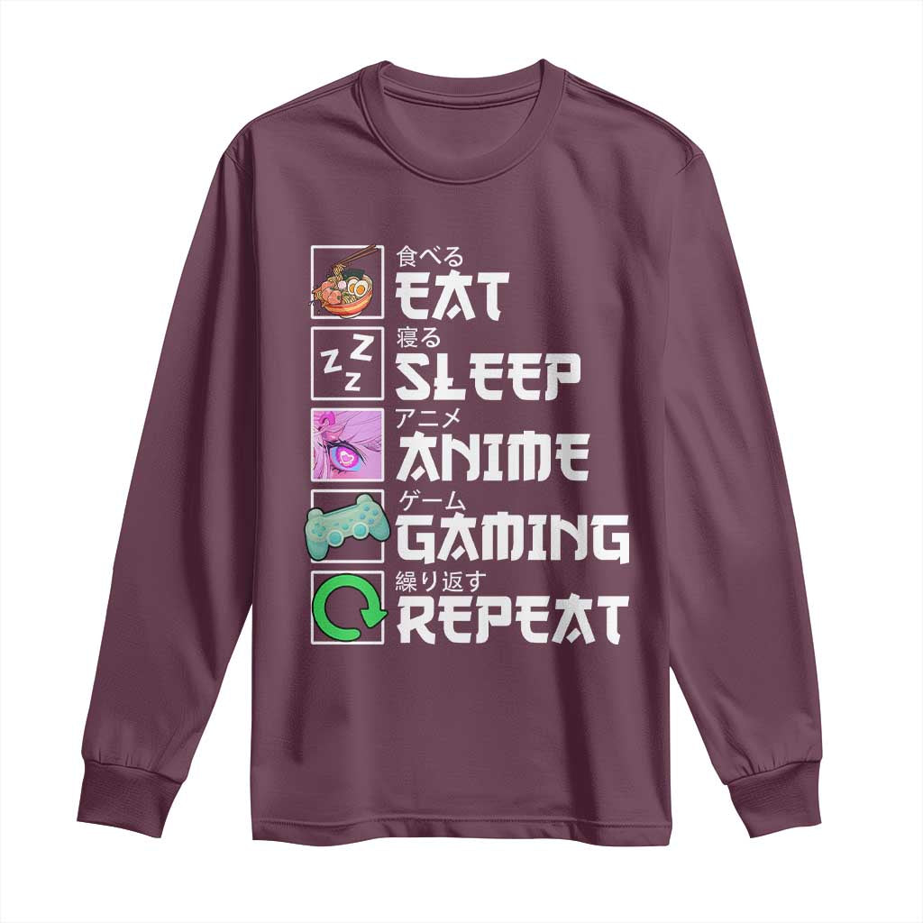 Eat Sleep Anime Gaming Repeat Long Sleeve Shirt Kawaii Otaku Anime Manga