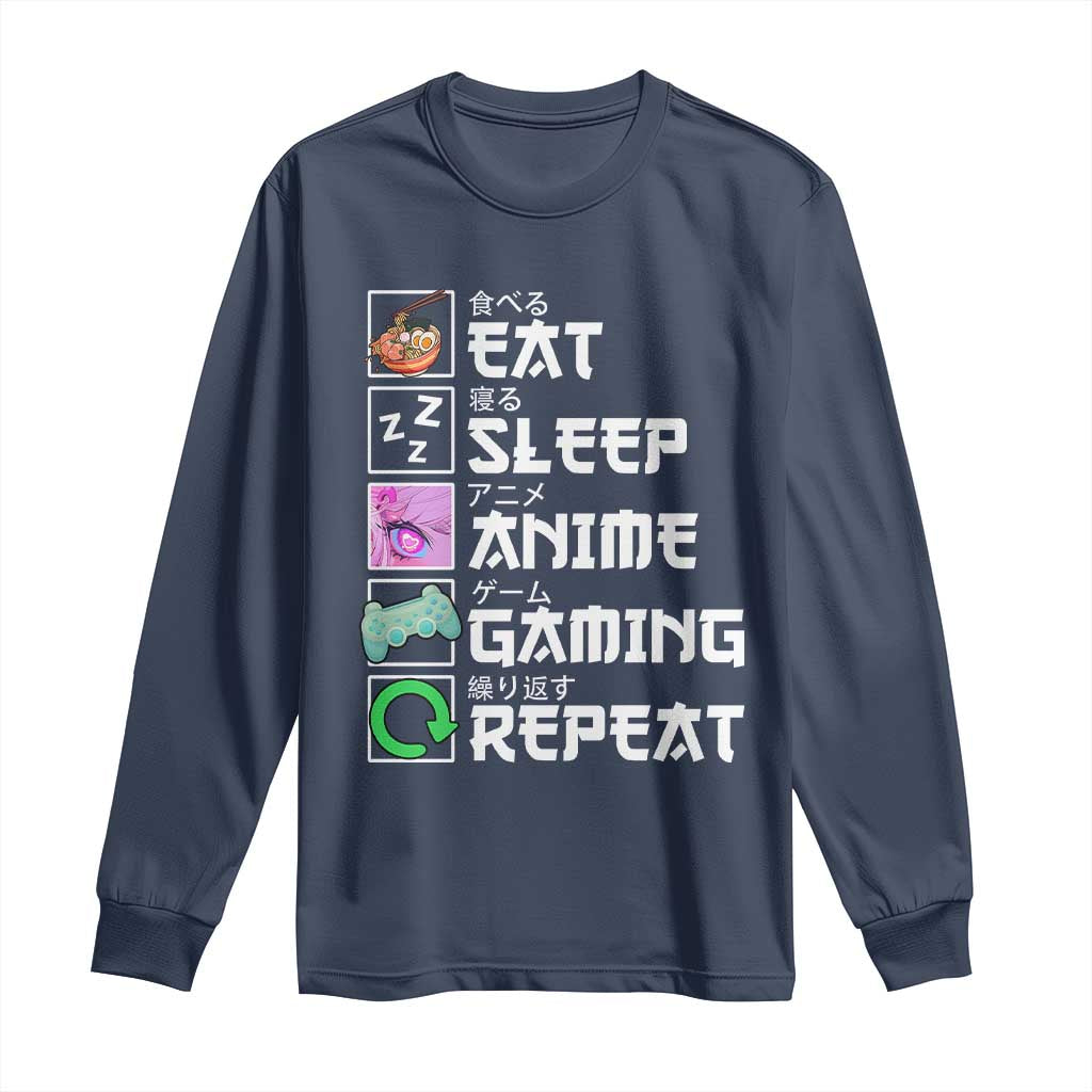 Eat Sleep Anime Gaming Repeat Long Sleeve Shirt Kawaii Otaku Anime Manga