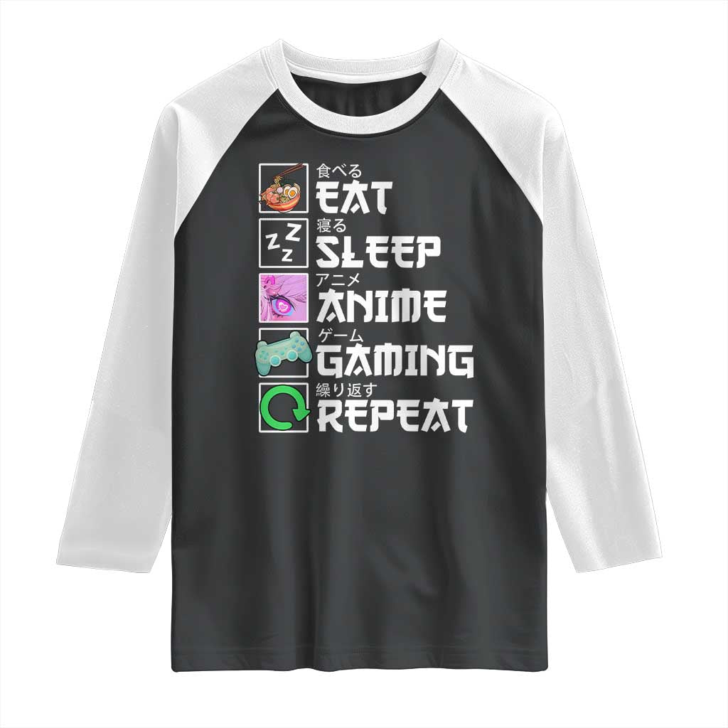 Eat Sleep Anime Gaming Repeat Raglan Shirt Kawaii Otaku Anime Manga