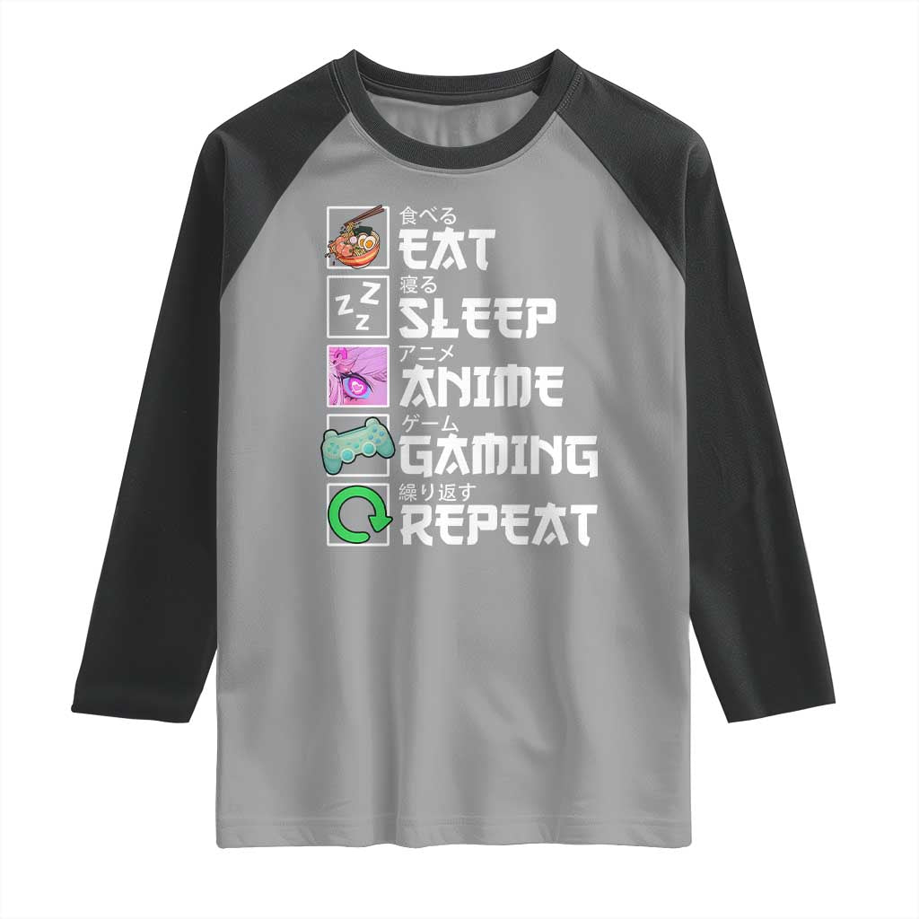 Eat Sleep Anime Gaming Repeat Raglan Shirt Kawaii Otaku Anime Manga