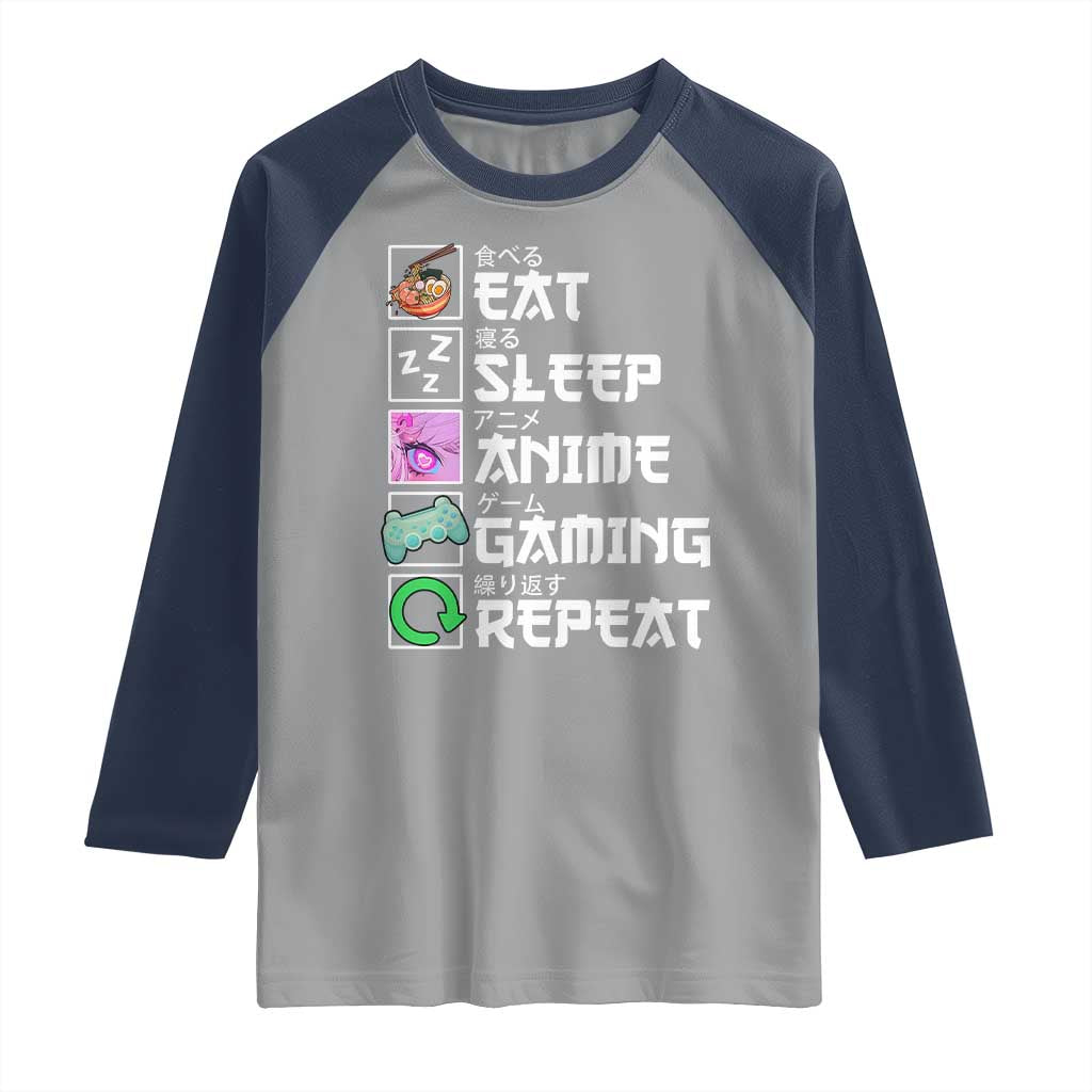 Eat Sleep Anime Gaming Repeat Raglan Shirt Kawaii Otaku Anime Manga