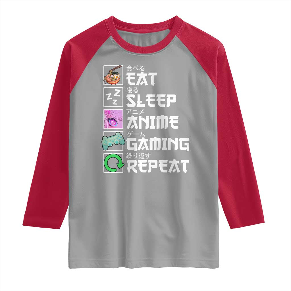 Eat Sleep Anime Gaming Repeat Raglan Shirt Kawaii Otaku Anime Manga