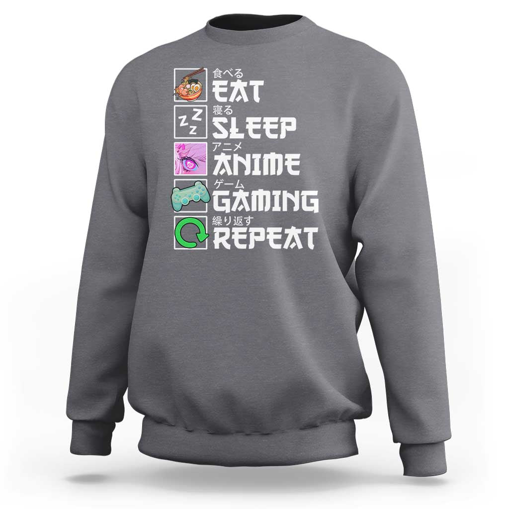 Eat Sleep Anime Gaming Repeat Sweatshirt Kawaii Otaku Anime Manga