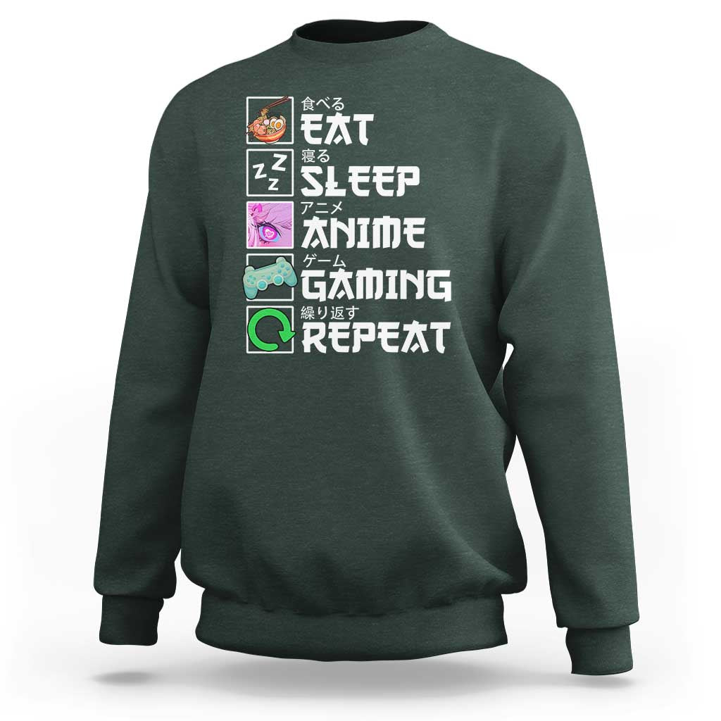 Eat Sleep Anime Gaming Repeat Sweatshirt Kawaii Otaku Anime Manga