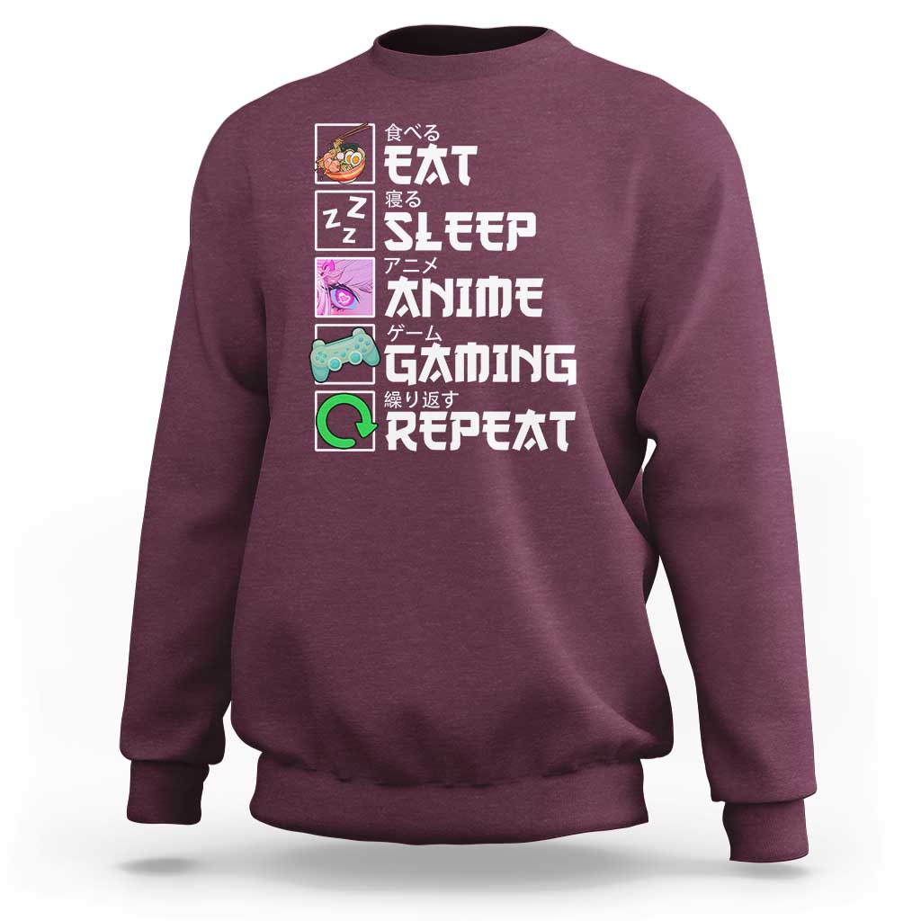 Eat Sleep Anime Gaming Repeat Sweatshirt Kawaii Otaku Anime Manga