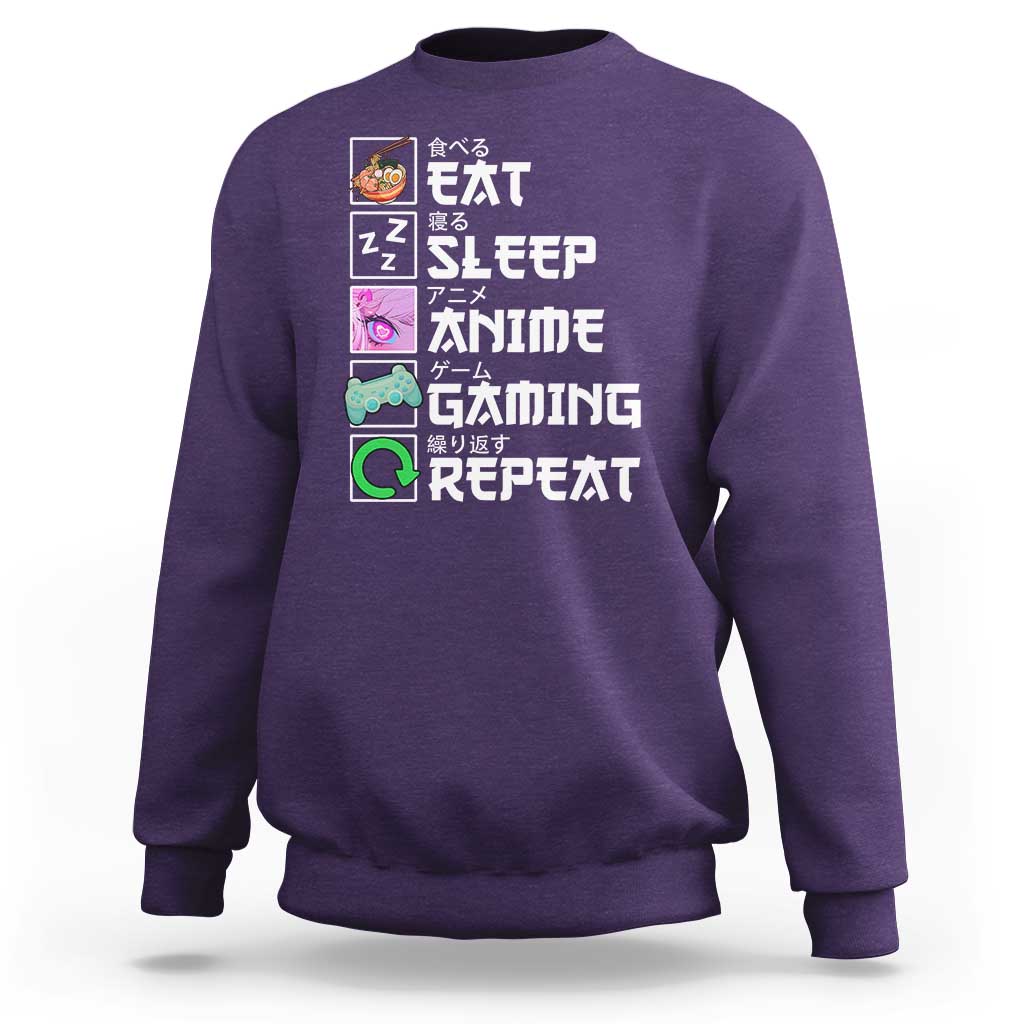 Eat Sleep Anime Gaming Repeat Sweatshirt Kawaii Otaku Anime Manga