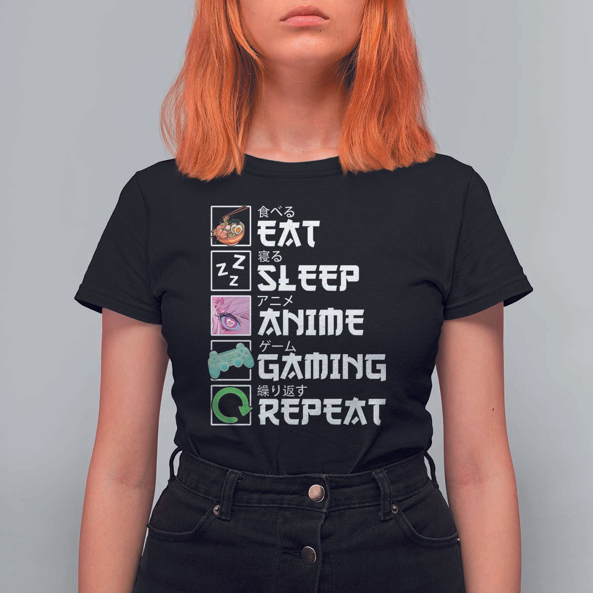 Eat Sleep Anime Gaming Repeat T Shirt For Women Kawaii Otaku Anime Manga