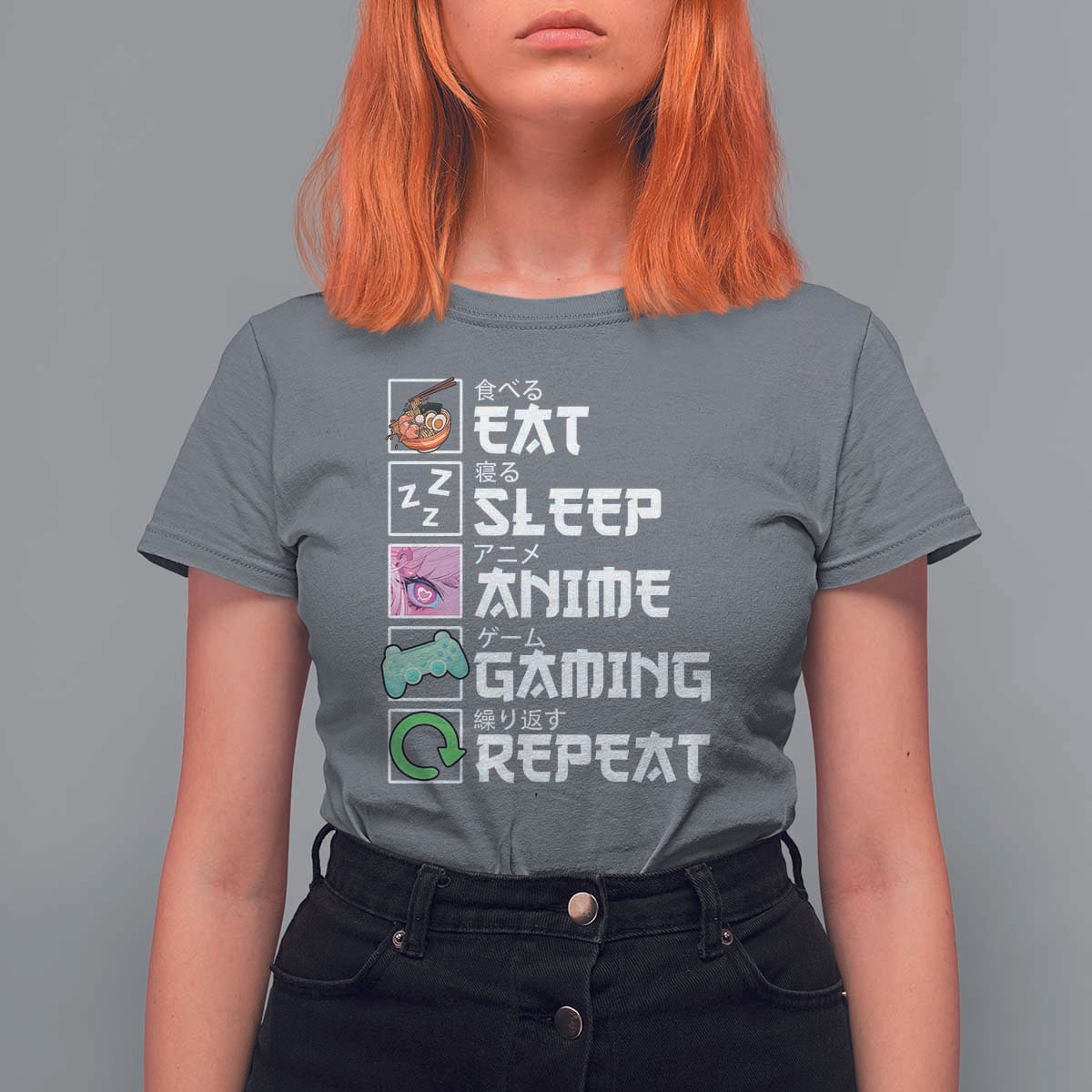 Eat Sleep Anime Gaming Repeat T Shirt For Women Kawaii Otaku Anime Manga