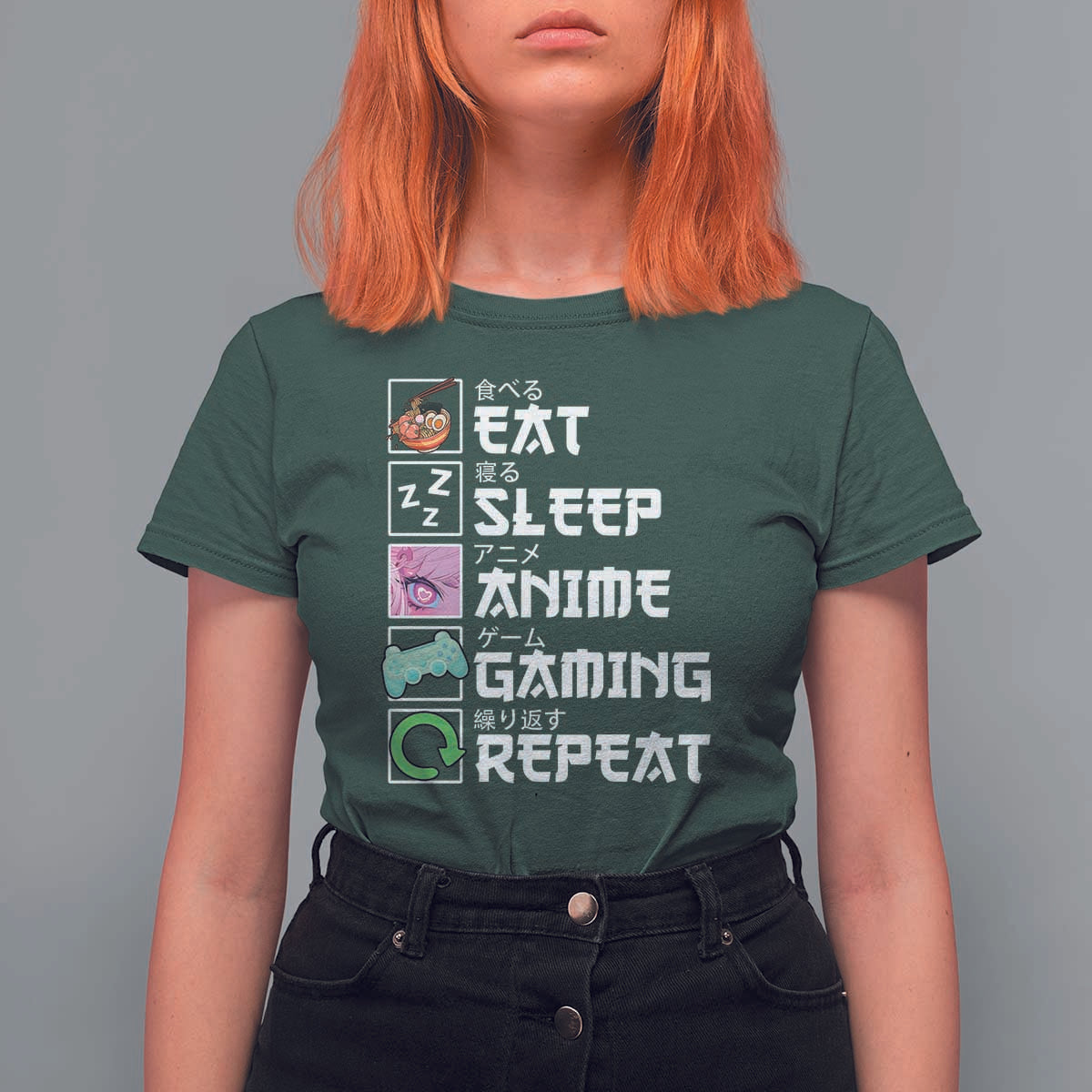 Eat Sleep Anime Gaming Repeat T Shirt For Women Kawaii Otaku Anime Manga