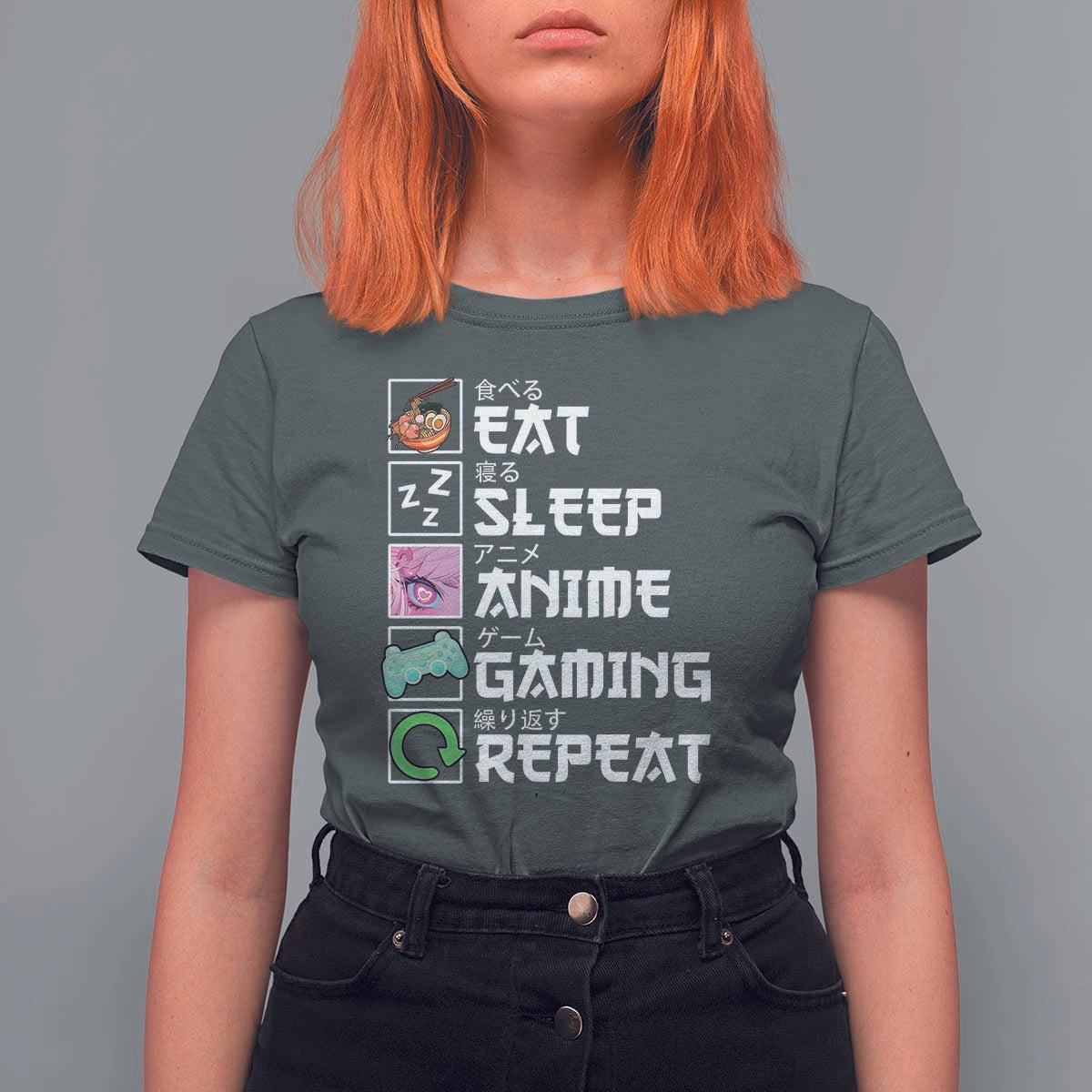Eat Sleep Anime Gaming Repeat T Shirt For Women Kawaii Otaku Anime Manga