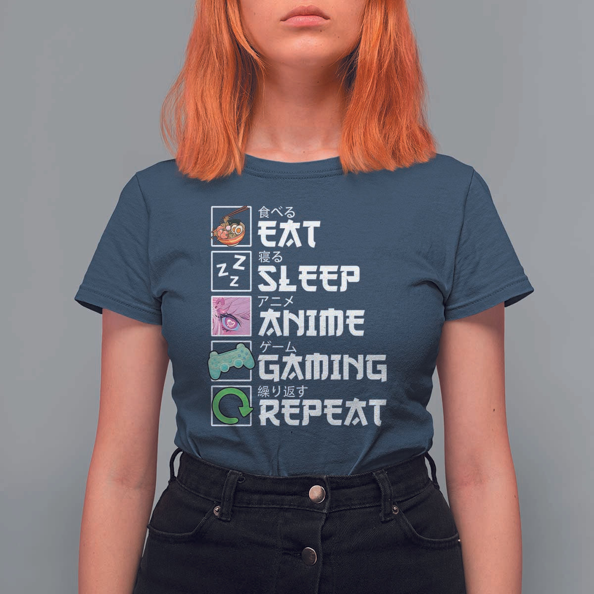 Eat Sleep Anime Gaming Repeat T Shirt For Women Kawaii Otaku Anime Manga