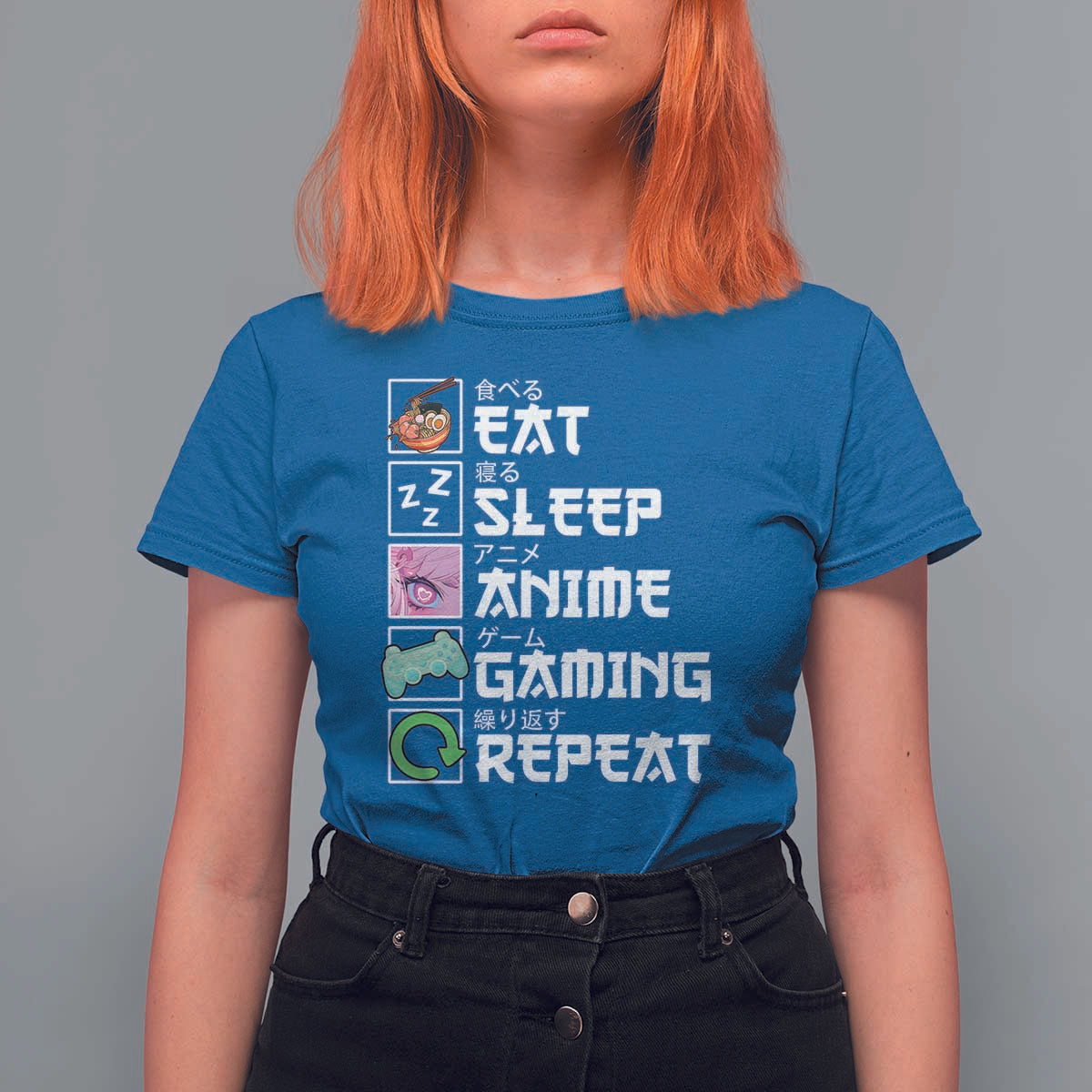 Eat Sleep Anime Gaming Repeat T Shirt For Women Kawaii Otaku Anime Manga