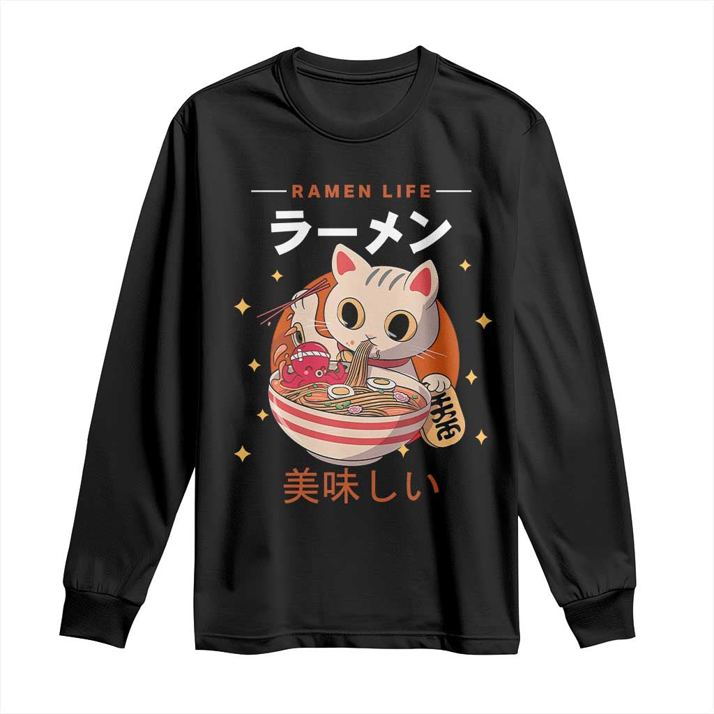 Funny Japanese Kawaii Cat Neko Ramen Long Sleeve Shirt