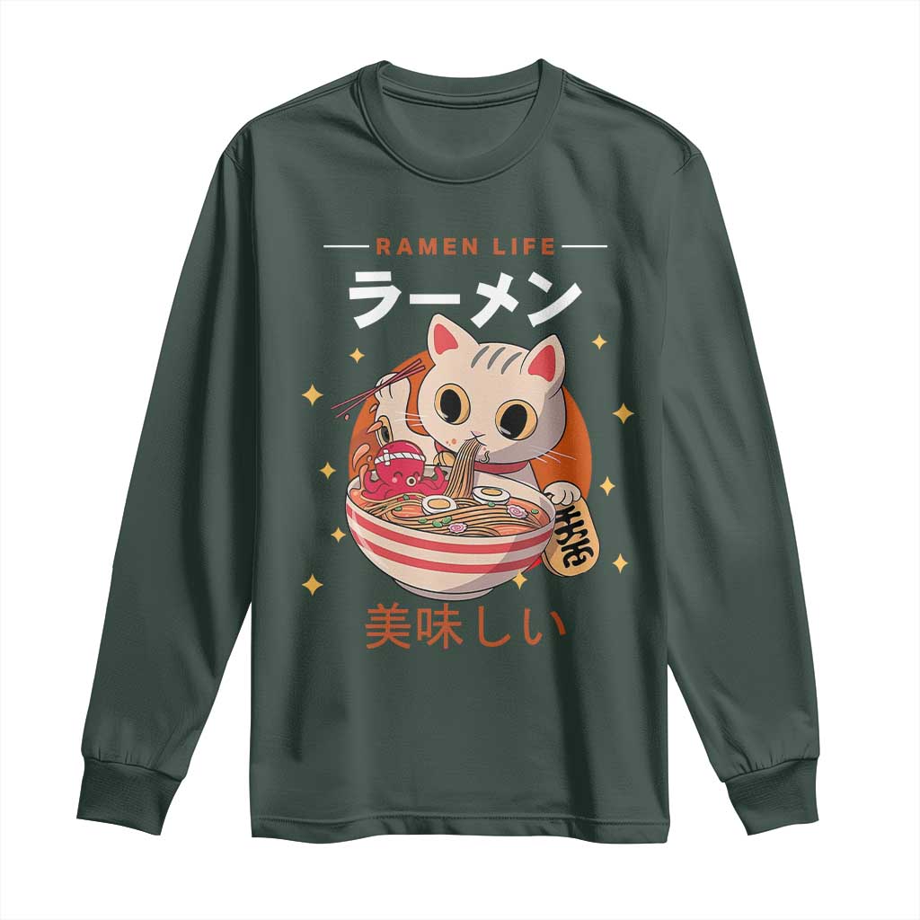 Funny Japanese Kawaii Cat Neko Ramen Long Sleeve Shirt