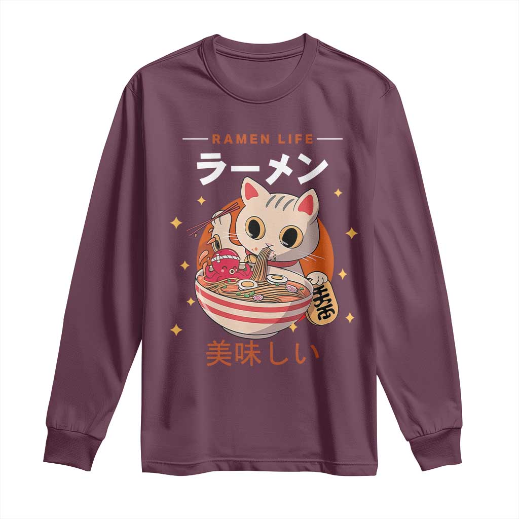 Funny Japanese Kawaii Cat Neko Ramen Long Sleeve Shirt