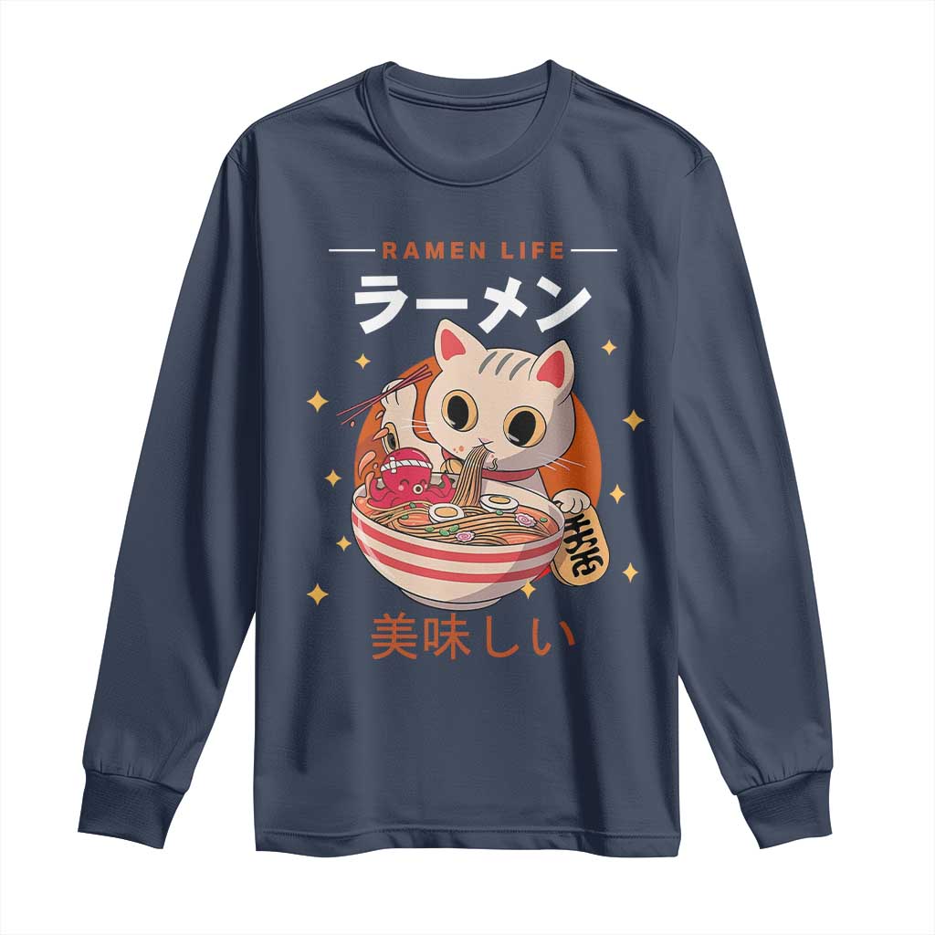 Funny Japanese Kawaii Cat Neko Ramen Long Sleeve Shirt