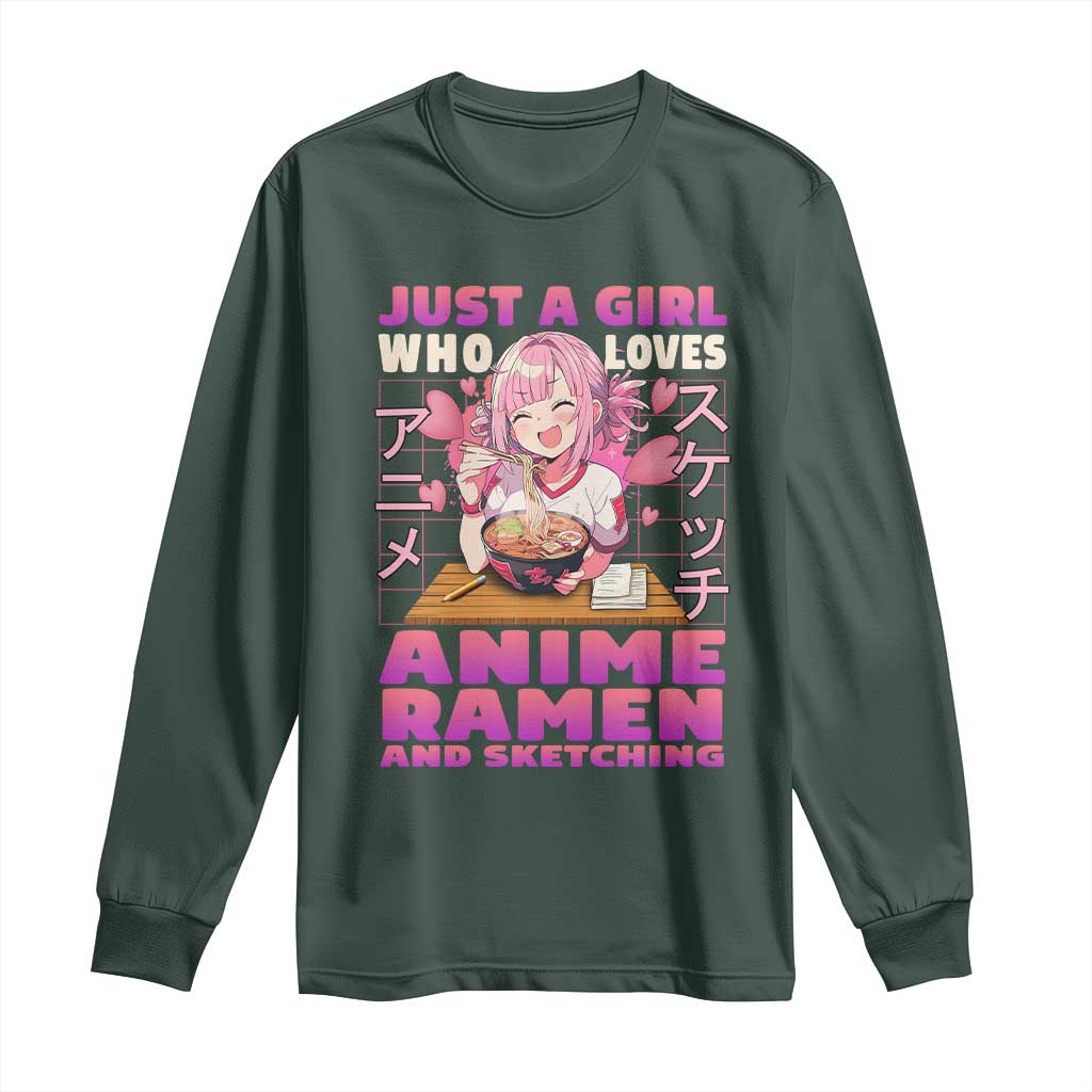 Funny Just A Girl Who Loves Anime Ramen And Sketching Long Sleeve Shirt Otaku Japanese Kawaii Anime Girl