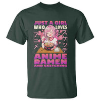Funny Just A Girl Who Loves Anime Ramen And Sketching T Shirt Otaku Japanese Kawaii Anime Girl