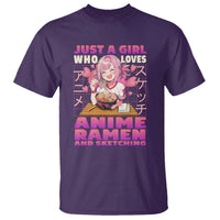 Funny Just A Girl Who Loves Anime Ramen And Sketching T Shirt Otaku Japanese Kawaii Anime Girl