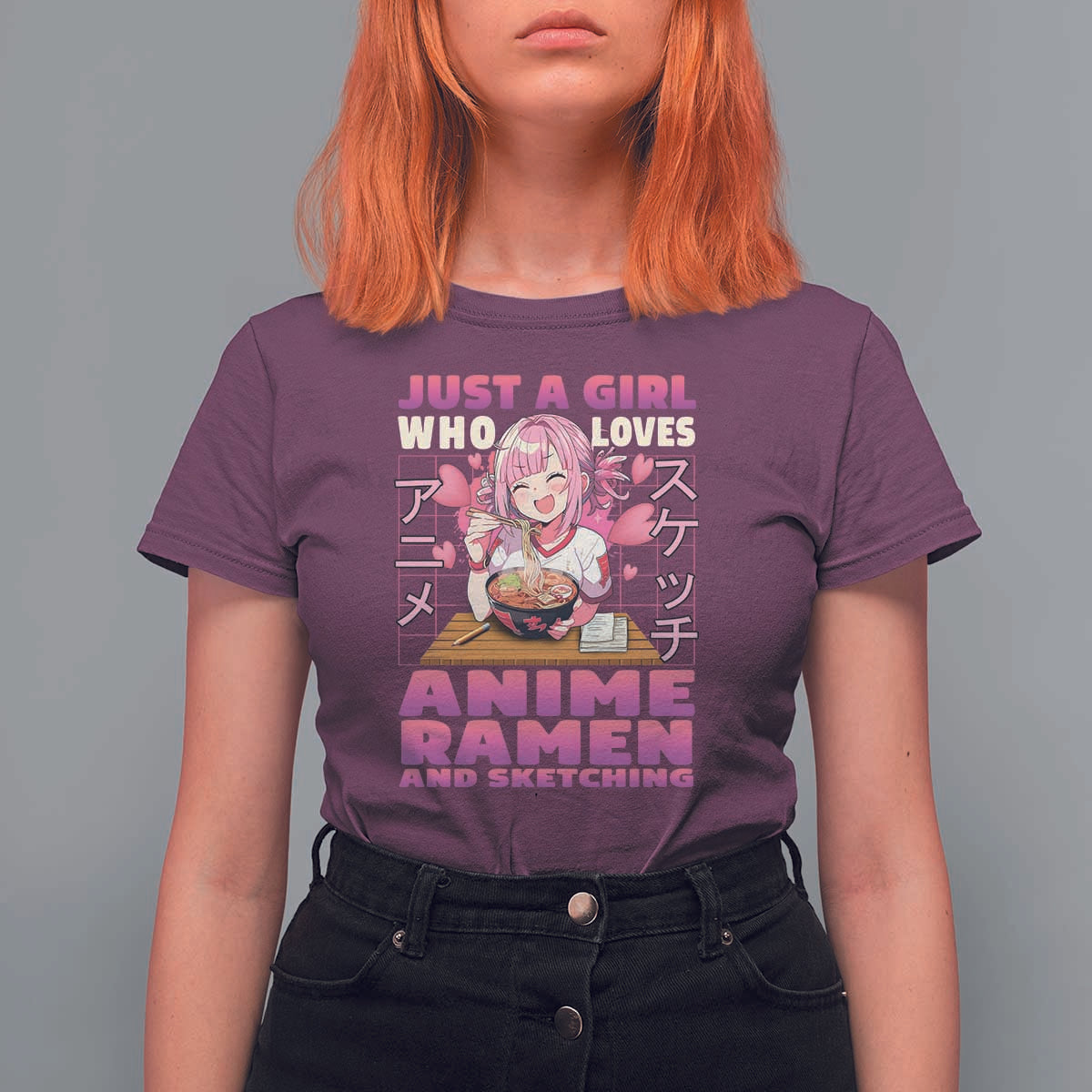 Funny Just A Girl Who Loves Anime Ramen And Sketching T Shirt For Women Otaku Japanese Kawaii Anime Girl