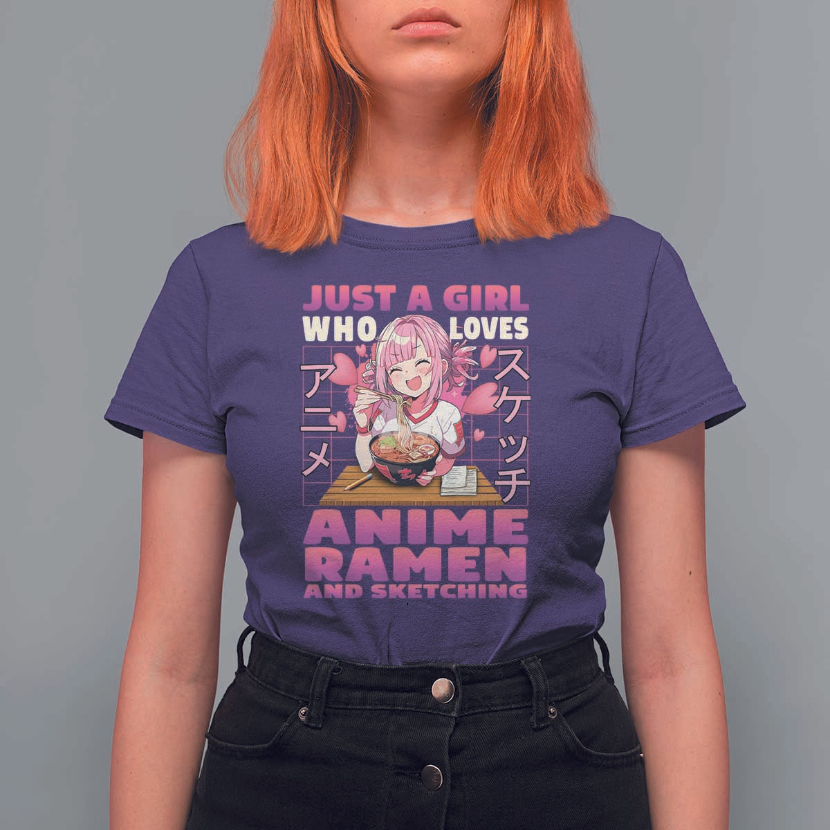 Funny Just A Girl Who Loves Anime Ramen And Sketching T Shirt For Women Otaku Japanese Kawaii Anime Girl