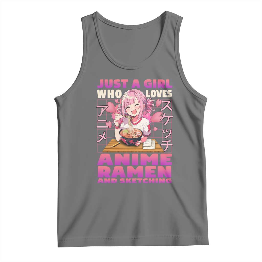 Funny Just A Girl Who Loves Anime Ramen And Sketching Tank Top Otaku Japanese Kawaii Anime Girl