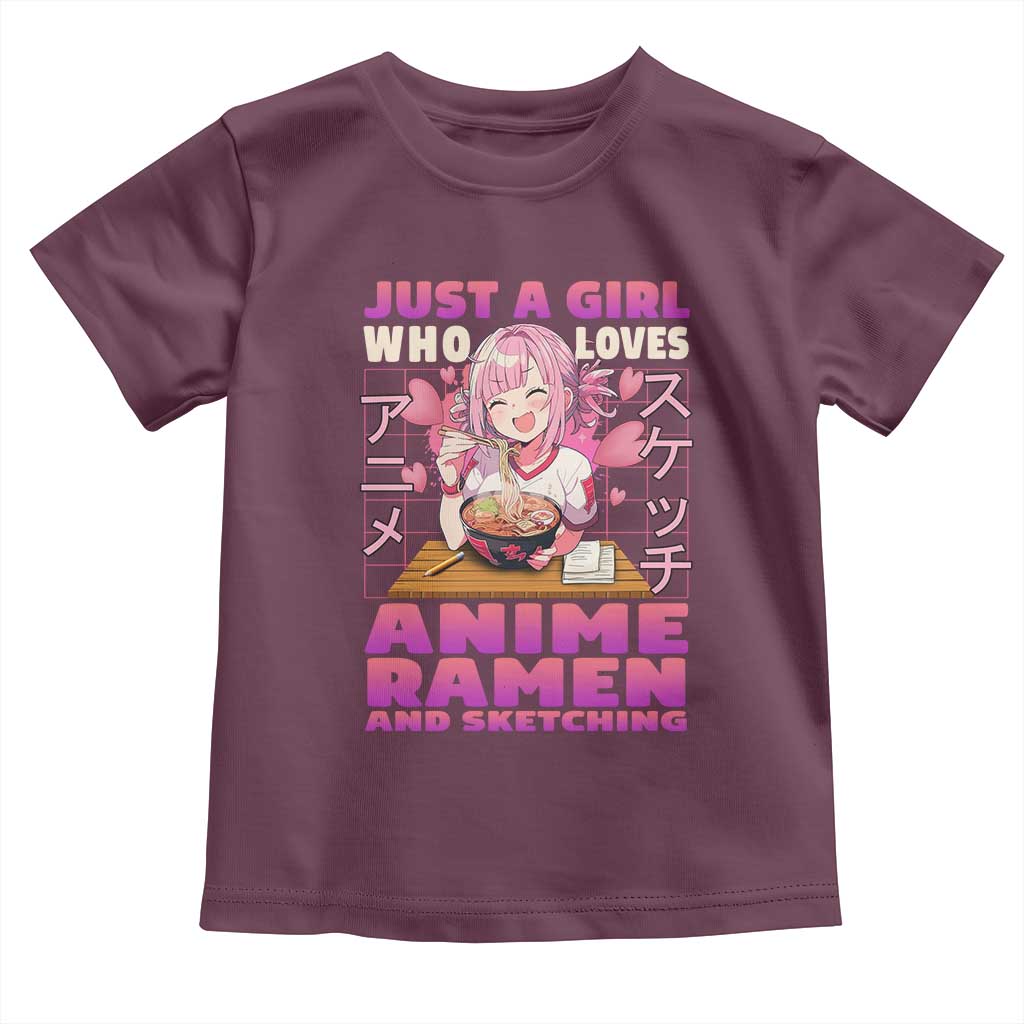 Funny Just A Girl Who Loves Anime Ramen And Sketching Toddler T Shirt Otaku Japanese Kawaii Anime Girl