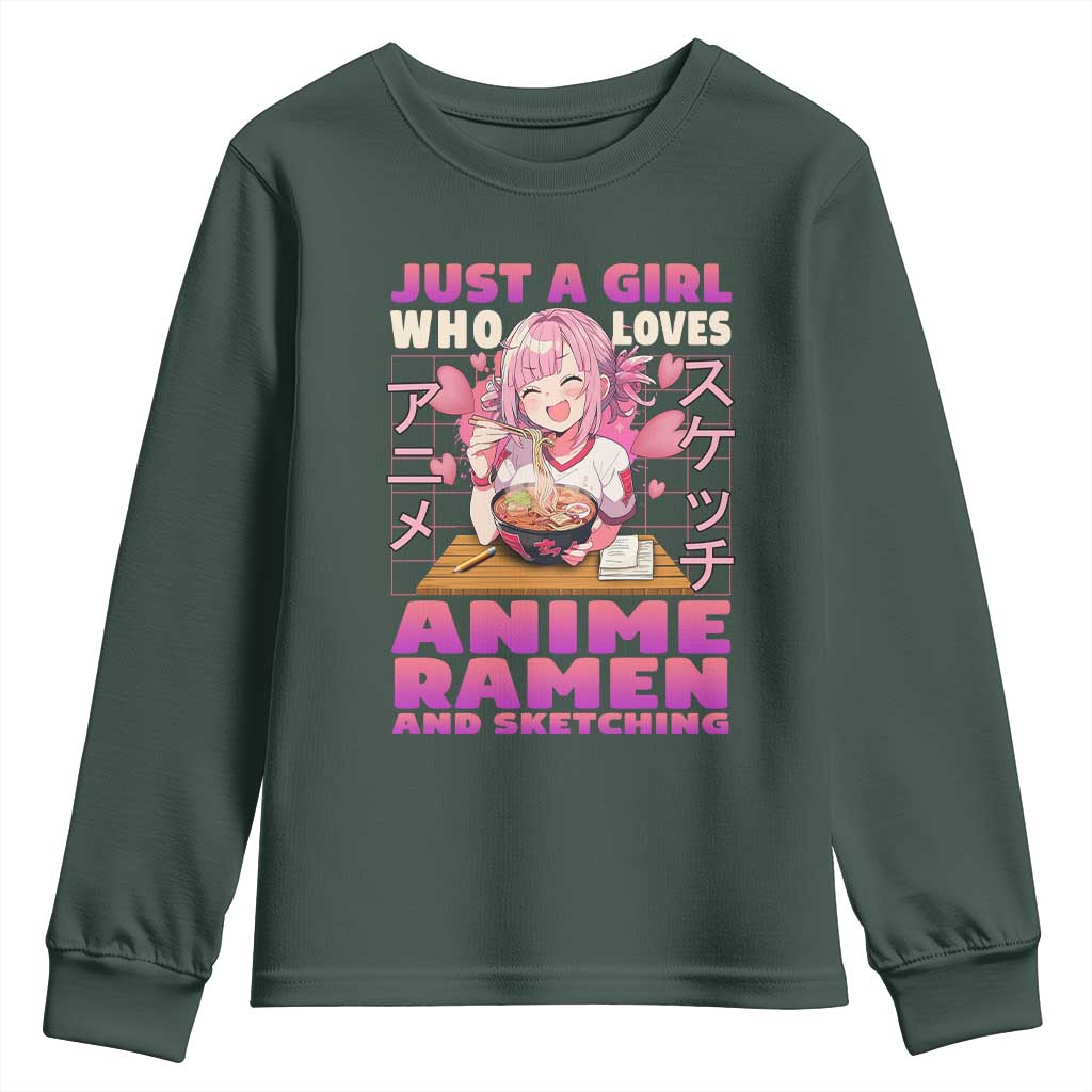 Funny Just A Girl Who Loves Anime Ramen And Sketching Youth Sweatshirt Otaku Japanese Kawaii Anime Girl