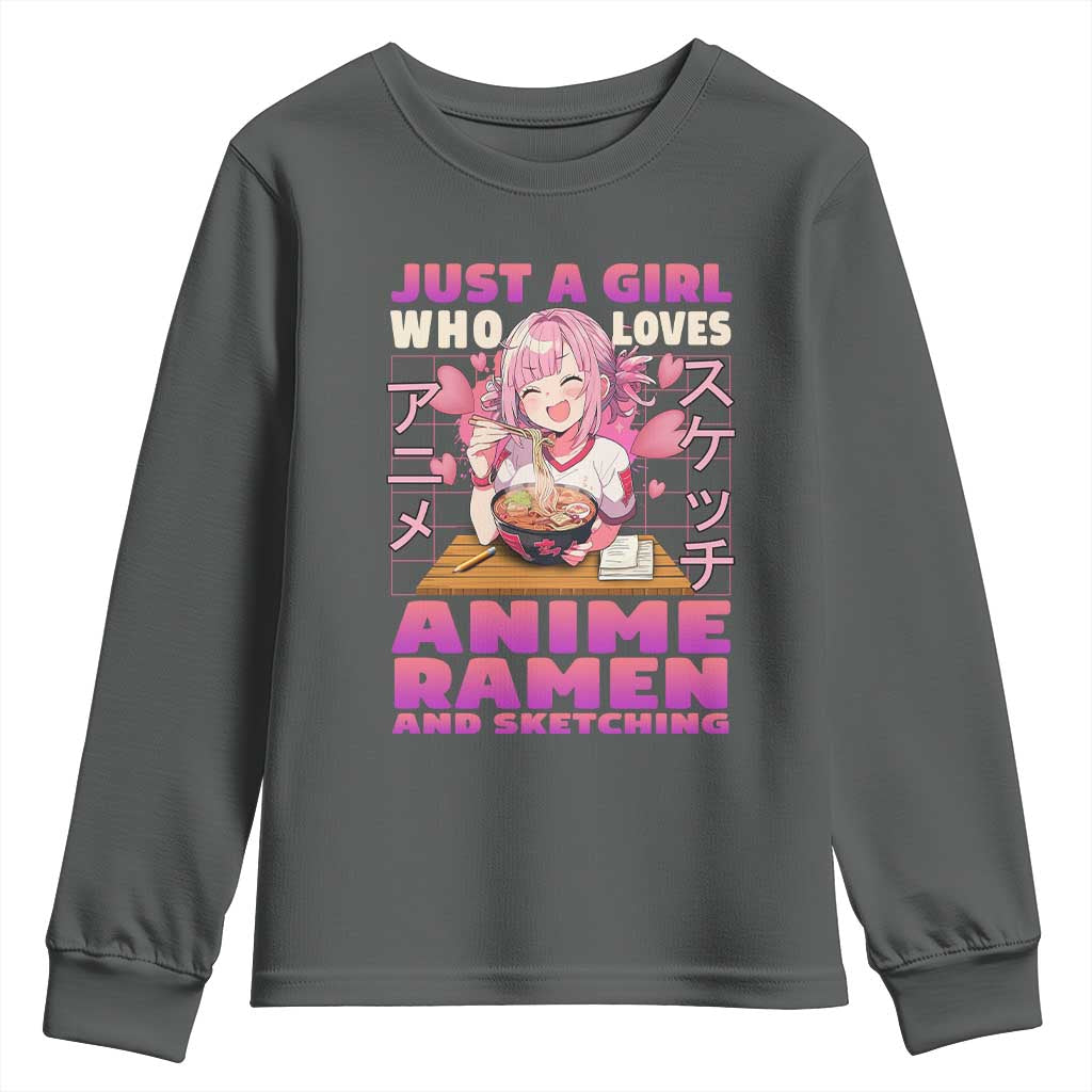 Funny Just A Girl Who Loves Anime Ramen And Sketching Youth Sweatshirt Otaku Japanese Kawaii Anime Girl