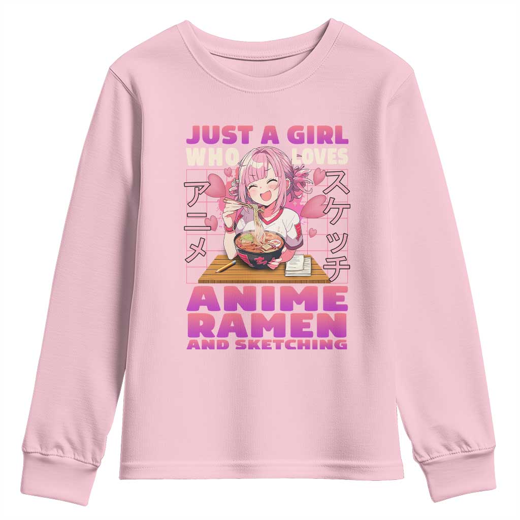 Funny Just A Girl Who Loves Anime Ramen And Sketching Youth Sweatshirt Otaku Japanese Kawaii Anime Girl