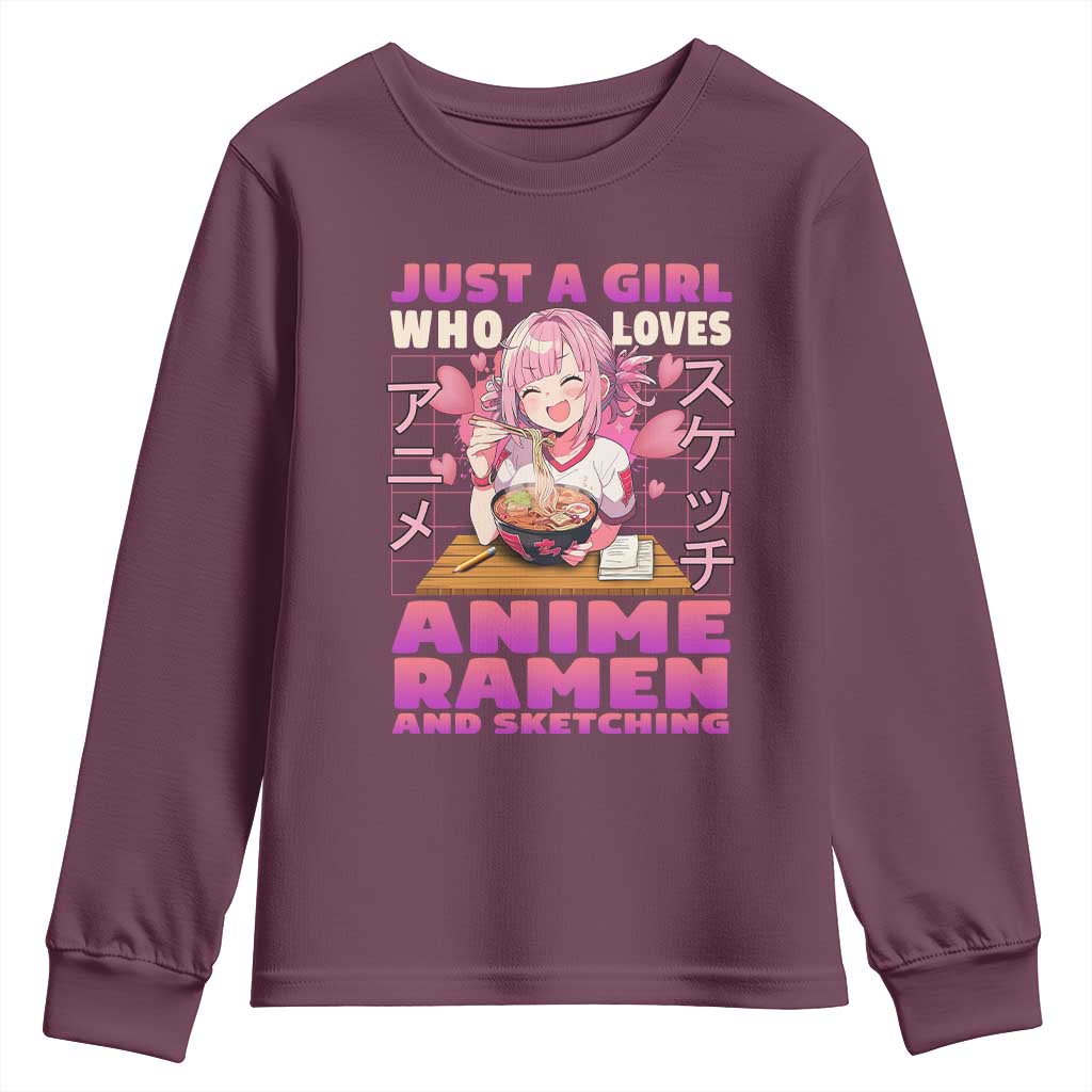 Funny Just A Girl Who Loves Anime Ramen And Sketching Youth Sweatshirt Otaku Japanese Kawaii Anime Girl