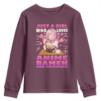 Funny Just A Girl Who Loves Anime Ramen And Sketching Youth Sweatshirt Otaku Japanese Kawaii Anime Girl