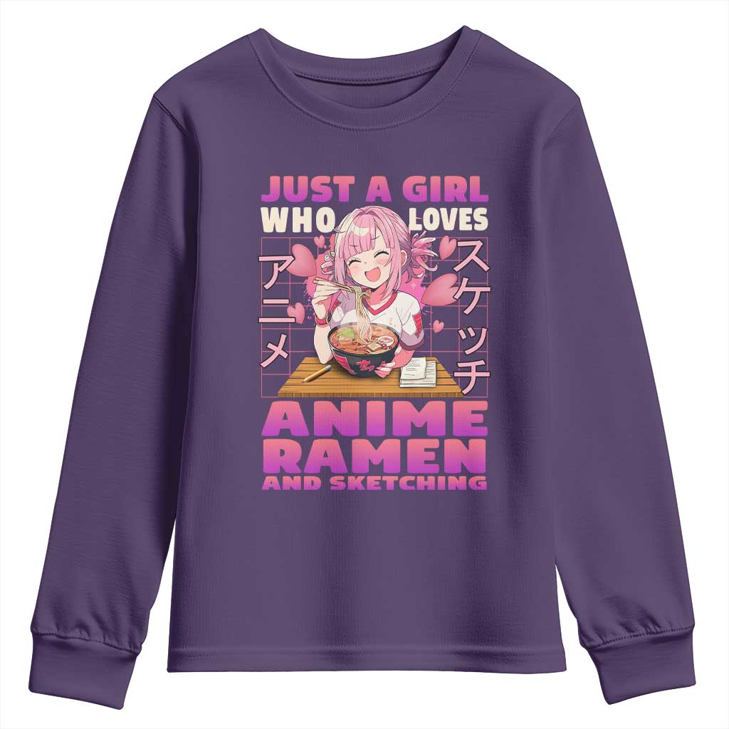 Funny Just A Girl Who Loves Anime Ramen And Sketching Youth Sweatshirt Otaku Japanese Kawaii Anime Girl