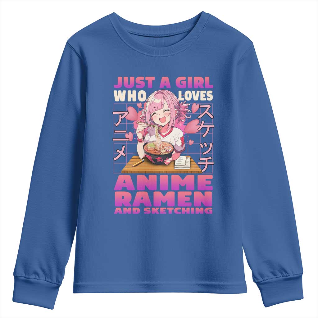 Funny Just A Girl Who Loves Anime Ramen And Sketching Youth Sweatshirt Otaku Japanese Kawaii Anime Girl