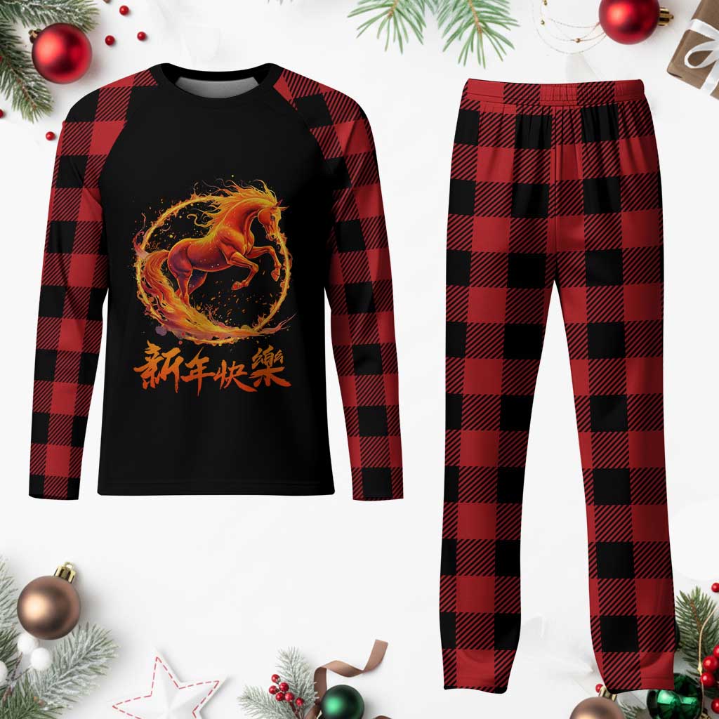 Year of The Fire Horse 2026 Plaid Pajama Set Chinese Zodiac Lunar New Year - Wonder Print Shop