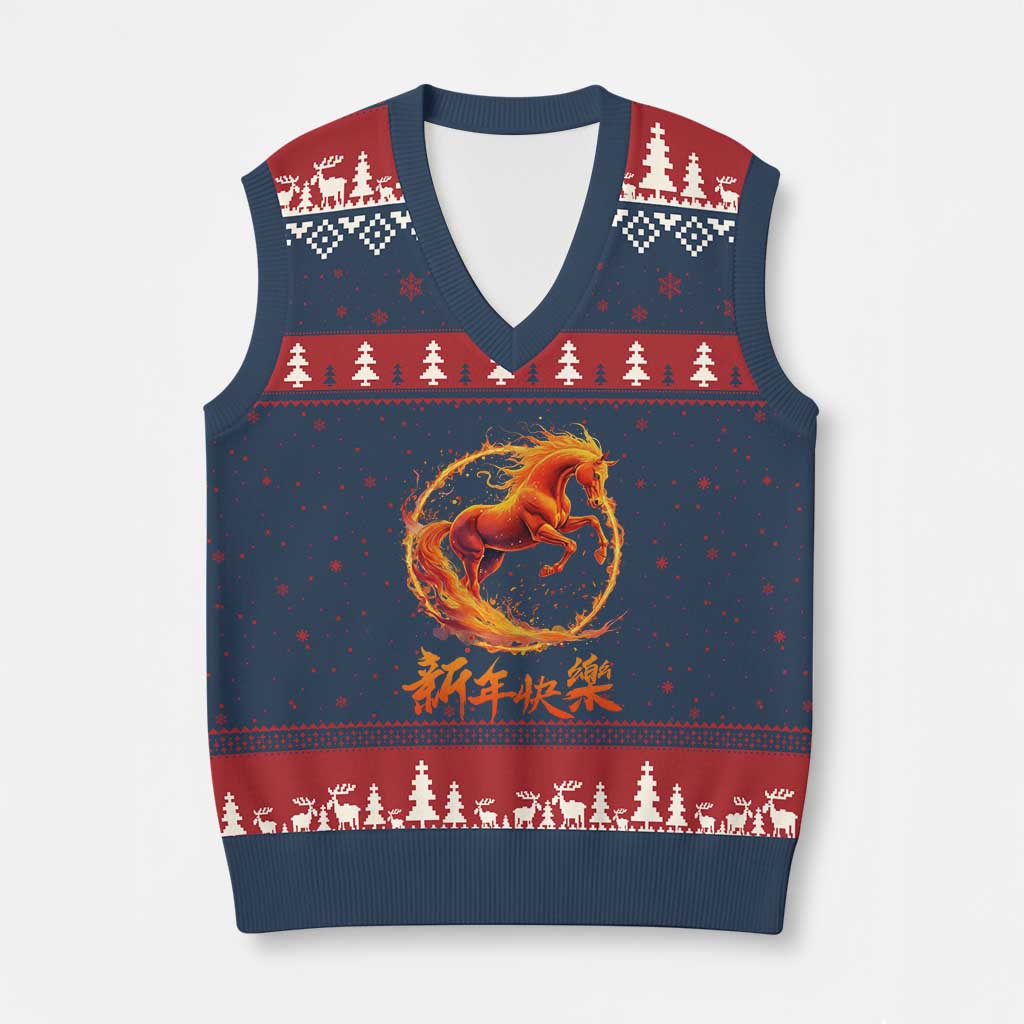 Year of The Fire Horse 2026 V-Neck Knit Sweater Vest Chinese Zodiac Lunar New Year - Wonder Print Shop